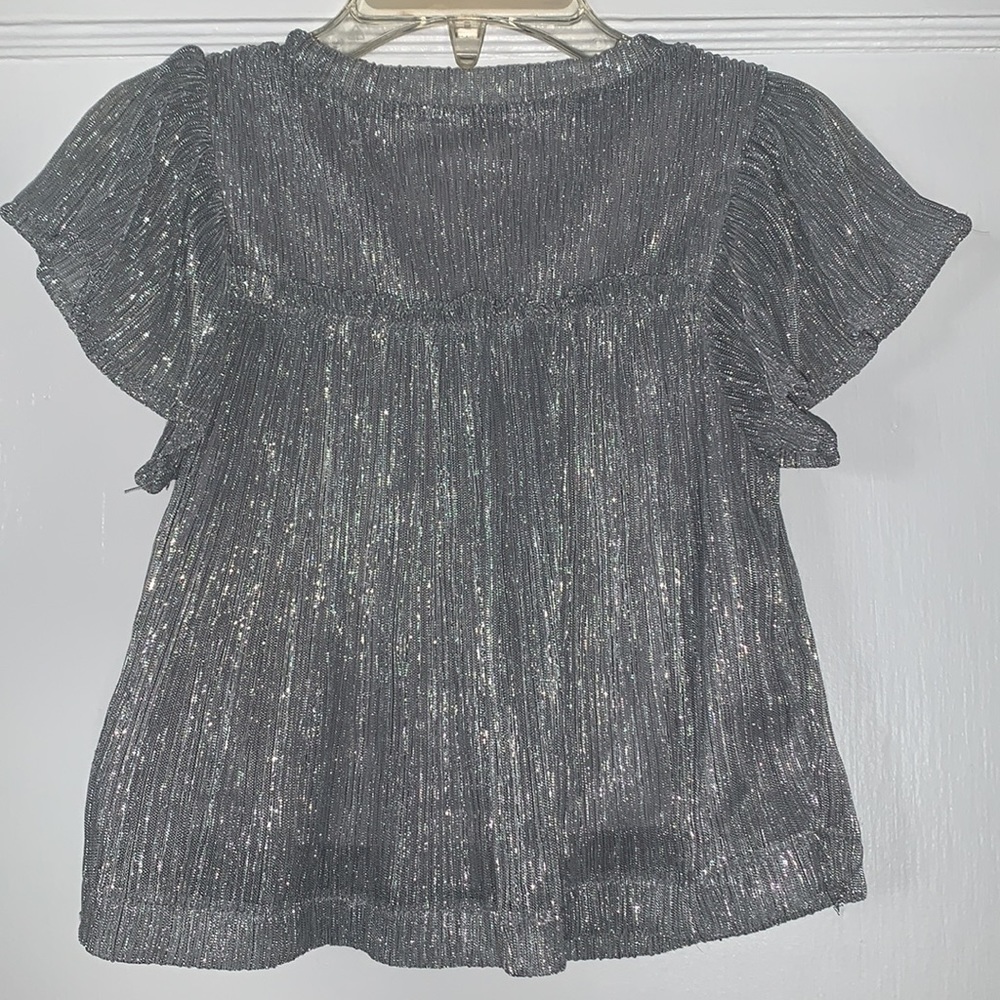 Crewcuts 2 Shimmery Silver Top EUC Flutter Sleeves - Picture 8 of 8